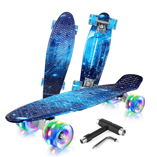Kinder Skateboard 22 Zoll LED-Leuchtrollen Galaxy Blue 100 kg