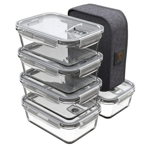 Glas-Lunchbox Set 5x 840 ml BPA-frei mit Lunchtasche für Meal Prep