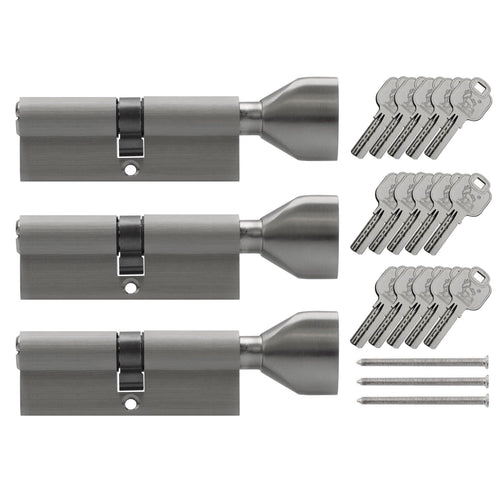 Knaufzylinder 90mm 45/45 gleichschliessend 3er-Set mit 15 Schlüsseln