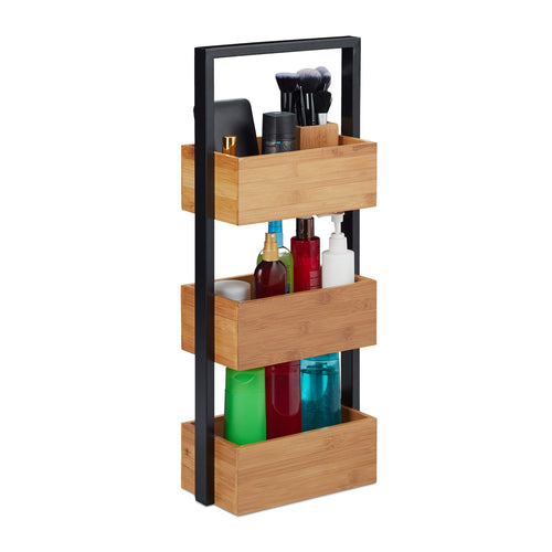 Badregal Bambus mit 3 Körben, schmal 67x28x15 cm, Natur/Schwarz