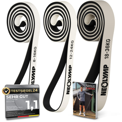 Fitnessbänder Naturlatex doppelbeschichtet 3er Set 8-36 kg mit E-Book