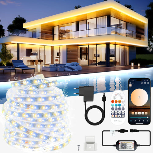 LED Streifen Aussen 20m Warmweiss-Kaltweiß IP67 dimmbar mit Fernbedienung