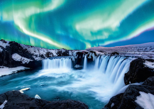 Puzzle Godafoss Polarlicht Island 1000 Teile Erwachsene