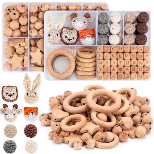 Holzperlen Set 322-teilig Buche Natur für Makramee und Schmuck