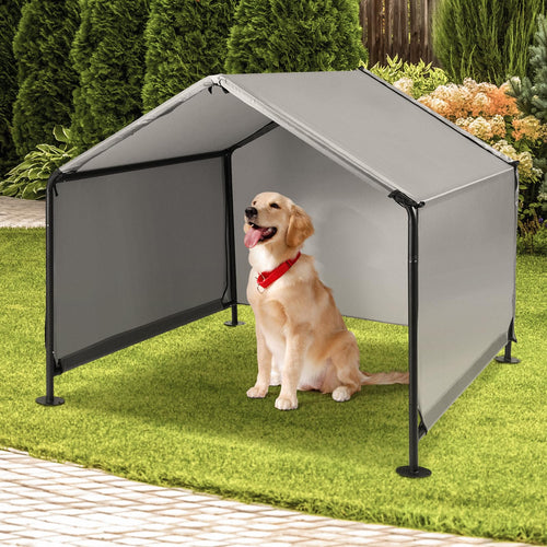 Hundehütte Outdoor 120x120x100cm Grau mit Sonnendach für grosse Hunde