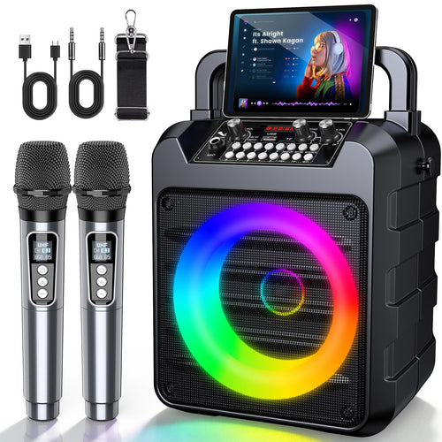 Karaoke-Set 20W Bluetooth mit 2 UHF-Funkmikrofonen und LED-Licht