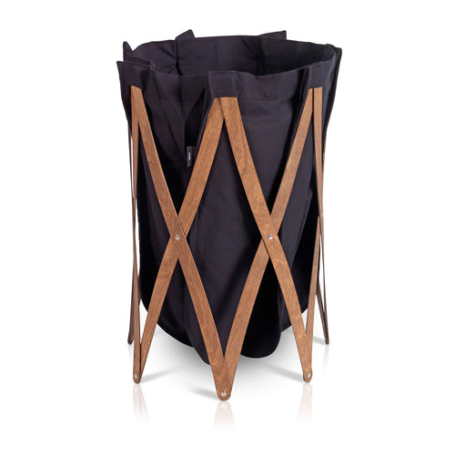 Wäschesammler höhenverstellbar Holz Walnuss mit Baumwollsack 50cm