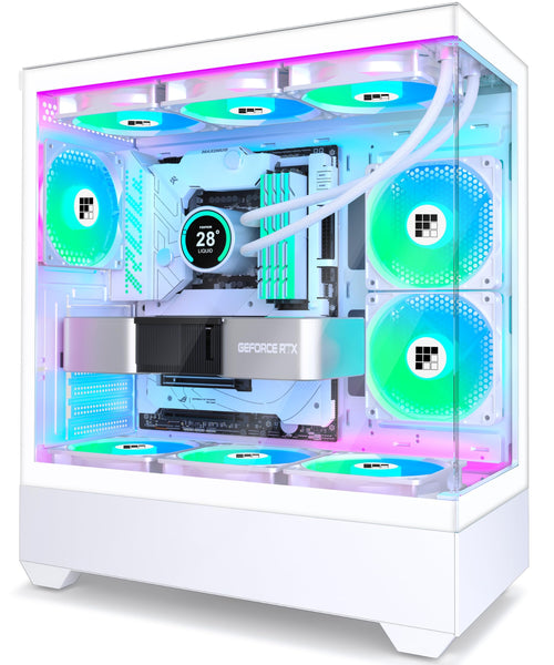 Gaming PC Gehäuse ATX Mid-Tower Weiss 270° Panorama-Glas 6 ARGB-Lüfter