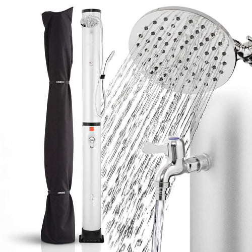 Solardusche 40 L mit Regendusche, Handbrause & Fussdusche Silber