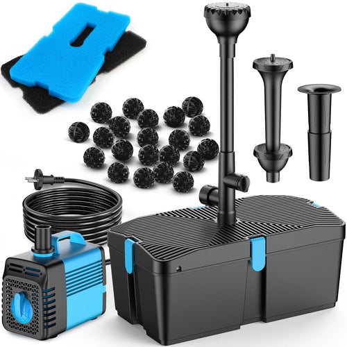 Teichfilter-Set mit Pumpe 50W 2500 l/h und 3 Springbrunnen-Aufsätzen