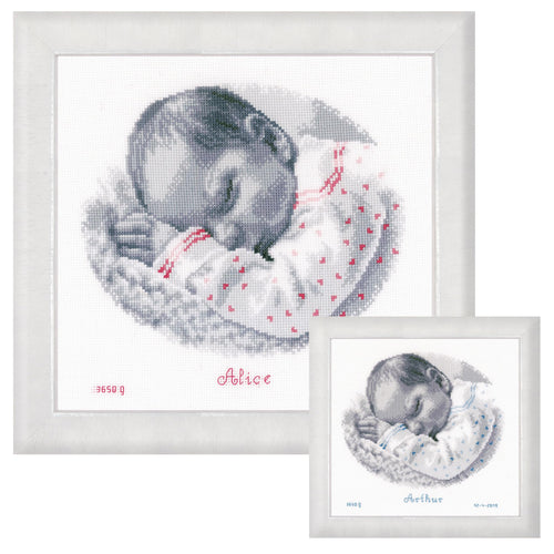 Kreuzstich-Stickset Schlafendes Baby 25x24 cm Wanddeko Geburt