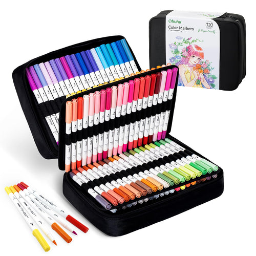 Brush Marker Set 120 Farben wasserbasiert mit Pinsel- und Feinlinierspitze