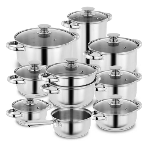 Kochtopfset Edelstahl 19-teilig Induktion mit Glasdeckeln