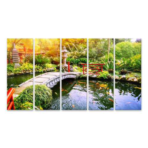Leinwandbild Japanischer Garten Koi-Fische 5-teilig 160x80 cm