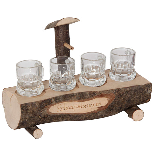 Schnapsbrunnen mit 4 Gläsern rustikal für Hausbar 22x11x18 cm