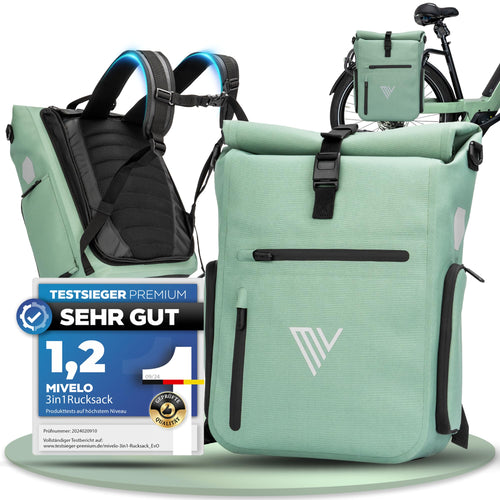 Fahrradtasche 3in1 Gepäckträger & Rucksack 25L wasserdicht Mint
