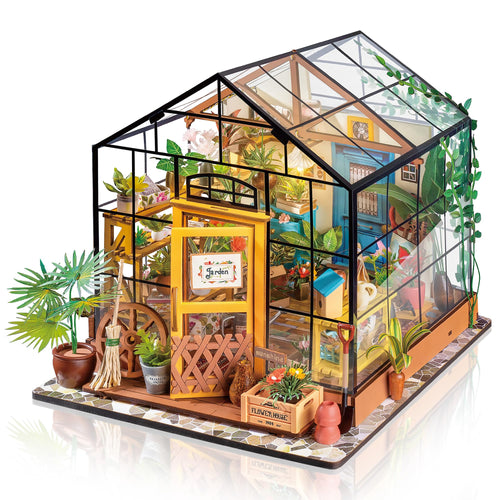 Miniatur Haus Bausatz Gewächshaus mit LED 1:24 für Erwachsene