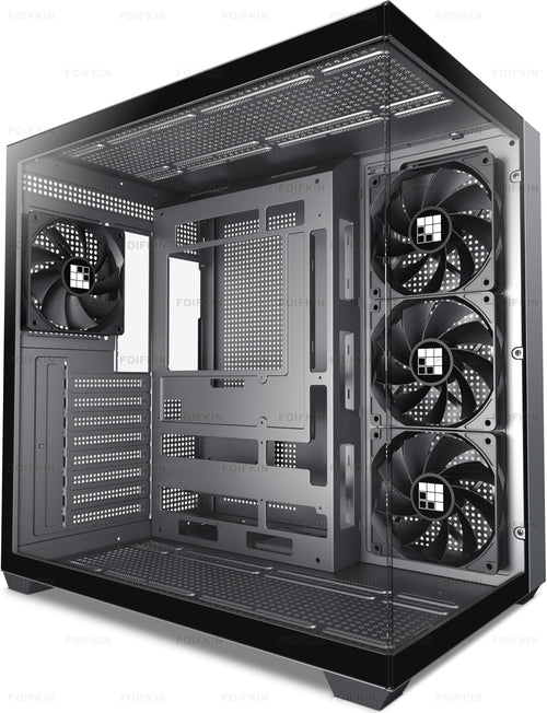 PC Gehäuse ATX Mid-Tower 270° Pano-Glas 4 Lüfter mit Type-C