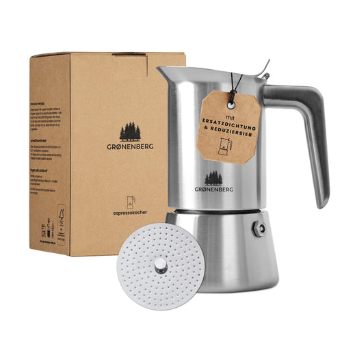 Espressokocher Induktion Edelstahl 4/6 Tassen mit Ersatzdichtung