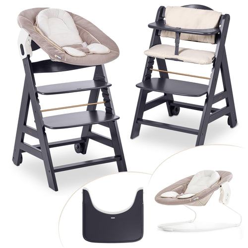 Hochstuhl Set 5-in-1 Buchenholz mit Babywippe ab Geburt