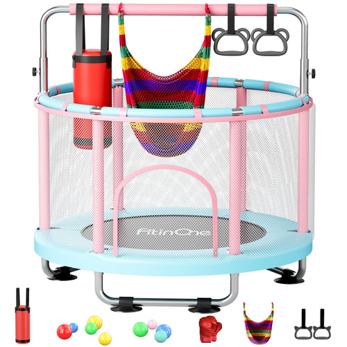 Kindertrampolin 140 cm mit Schaukel & Turnstange Indoor Outdoor