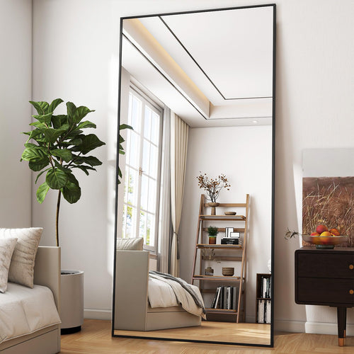 Ganzkörperspiegel mit Ständer 180x76 cm Aluminium-Rahmen Schwarz
