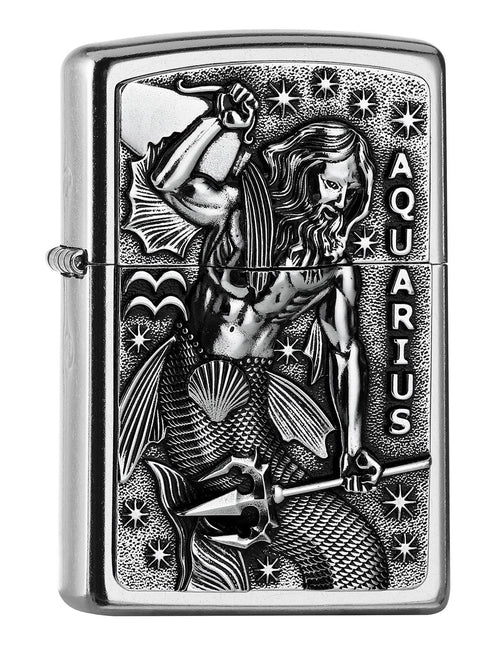 Sturmfeuerzeug Messing Street Chrome Wassermann-Emblem in Geschenkbox