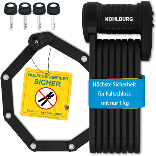 Fahrrad Faltschloss gehärteter Stahl 89cm ADFC-zertifiziert 1kg