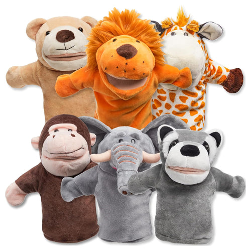 Tier-Handpuppen Set 6-teilig mit beweglichem Mund für Kinder