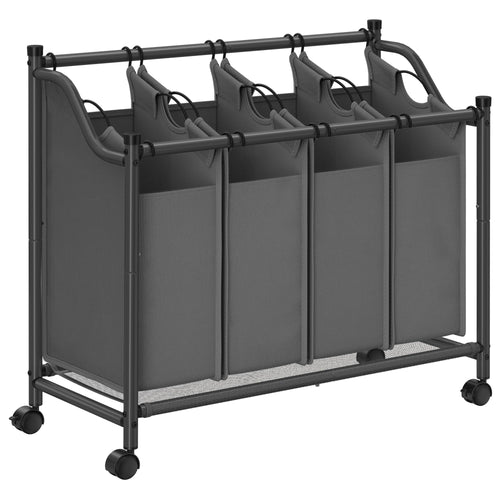 Wäschesortierer 4 Fächer mit Rollen 140 L Oxford-Gewebe Grau