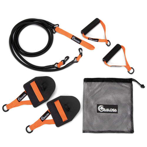 Schwimm-Zugseil 2-in-1 mit Handpaddles und Griffen Naturlatex