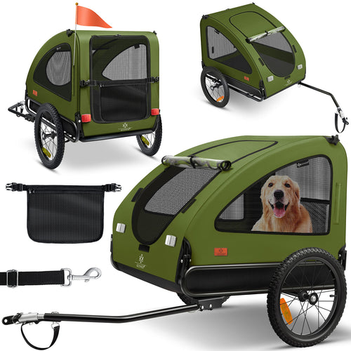 Hundefahrradanhänger XL faltbar 600D Oxford bis 40 kg mit Luftreifen