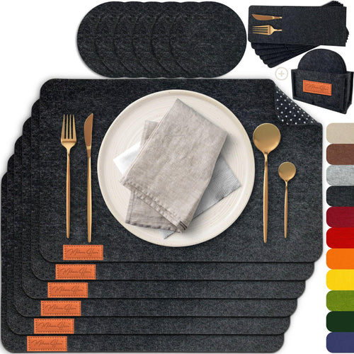 Tischset Filz 6er-Set eckig rutschfest und waschbar Anthrazit/Braun