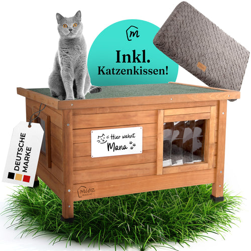 Katzenhaus Outdoor Winterfest Fichtenholz isoliert 67x53x43cm mit Kissen