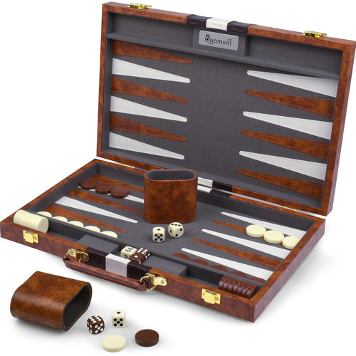 Backgammon Set PU-Leder 38 cm Spielbrett mit Filzoberfläche