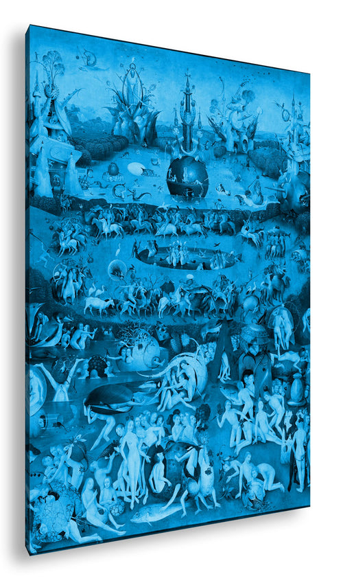 Leinwandbild Garten der irdischen Gelüste 80x60 cm Blau Monochrom
