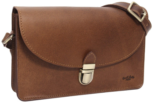 Damen Umhängetasche Echtleder Vintage Crossbody braun mit Schnappverschluss