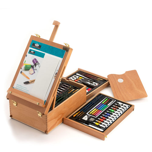 Staffelei Set 104-teilig Holzbox Öl Acryl Aquarell für Anfänger
