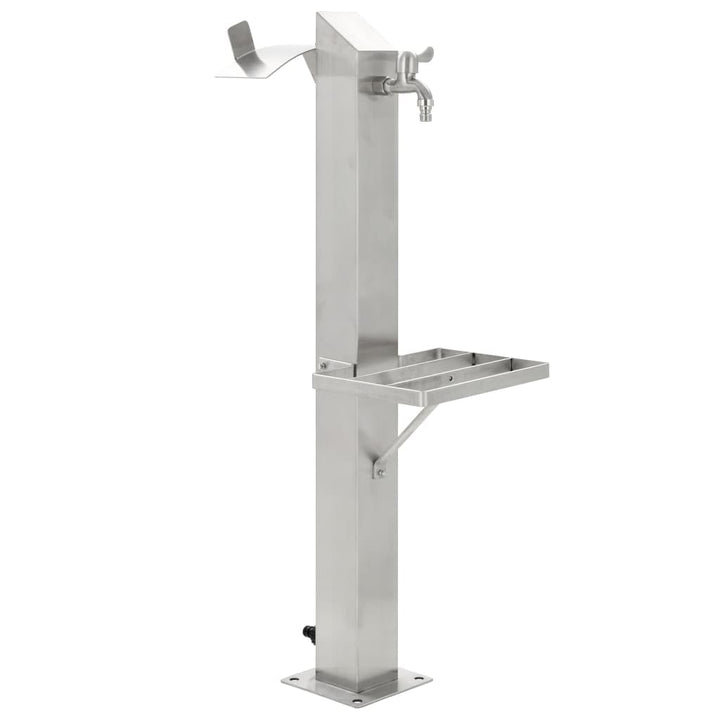 Garten-Wassersäule Edelstahl quadratisch 95 cm mit Wasserhahn