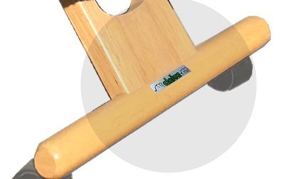 Kniehocker Ergonomisch mit Rückenlehne Holz Gummibaum Stoff Natur/Rot - Bild 3