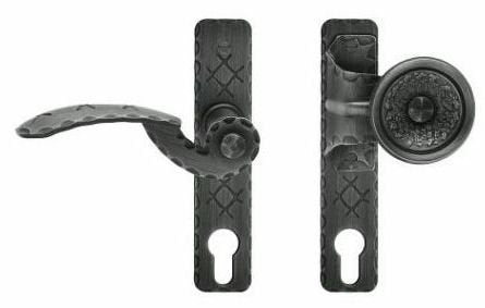 Drückergarnitur Schmiedeeisen Gartentür antik schwarz, links, 72mm PZ
