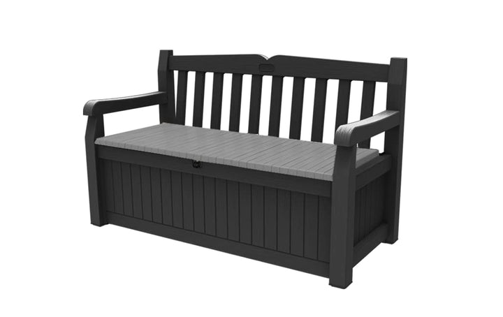 Gartenbank mit Stauraum 265 L Kissenbox Holzoptik 2-Sitzer grau