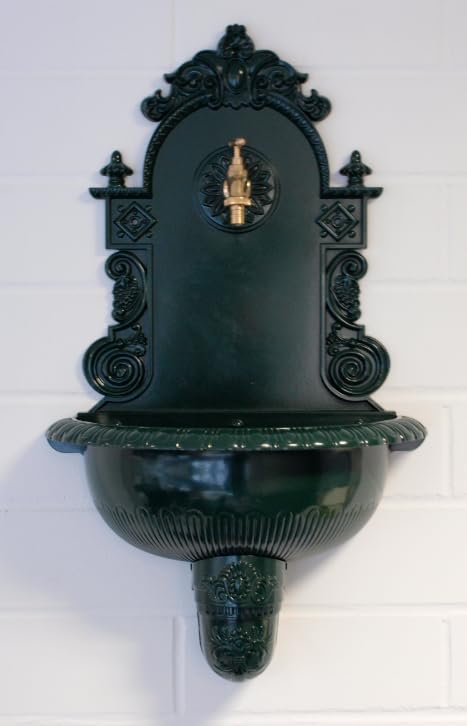 Wandbrunnen Nostalgie Aluguss dunkelgrün 75 cm mit Wasserhahn - Bild 5