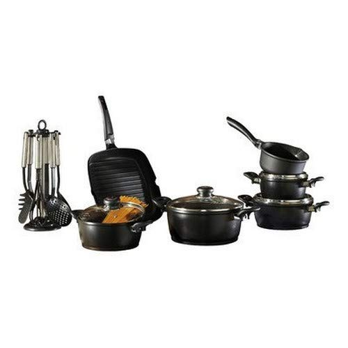 Aluguss Topfset Schwarz 17-teilig mit Grillpfanne &amp; Küchenhelfer - Bild 4
