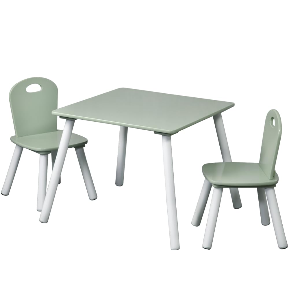 Kindertisch-Set mit 2 Stühlen Salbeigrün/Weiss FSC 2–6 Jahre