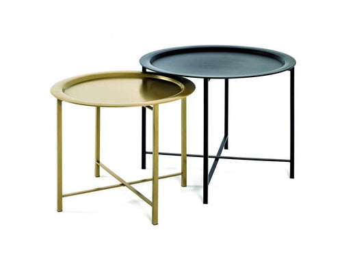 Beistelltisch rund 2er-Set Metall Gold Schwarz Art Déco 44/49 cm