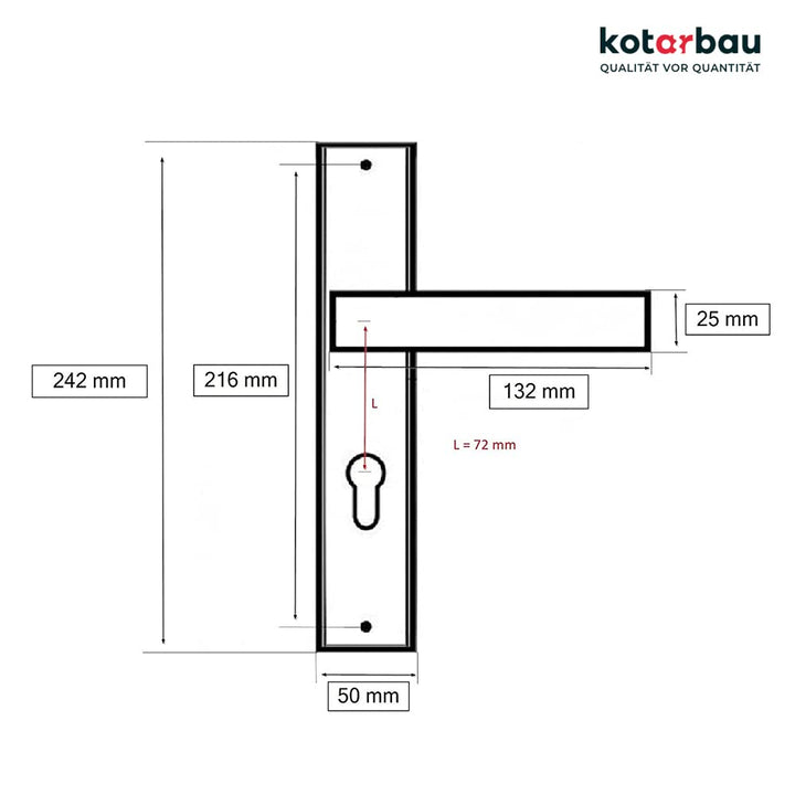 Türdrückerset Langschild 72mm Zamak Schwarz Matt für Innen+Aussen - Bild 7