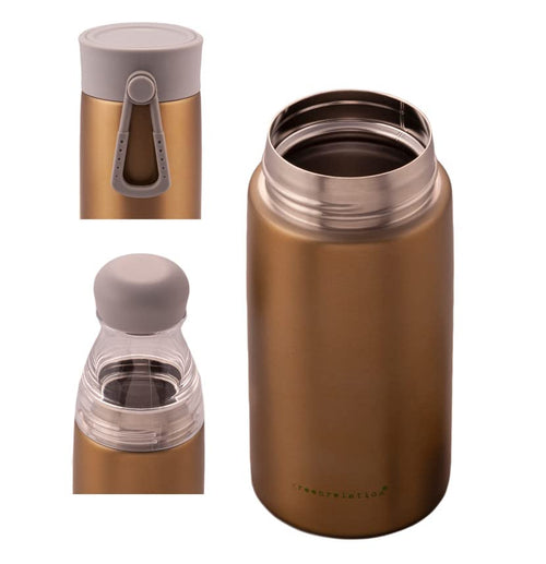 Thermosflasche Edelstahl 500ml mit 2 Deckeln BPA-frei Gold