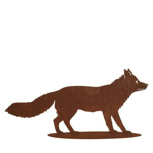 Edelrost Dekofigur Fuchs auf Platte 100x45 cm Gartendeko Stahl