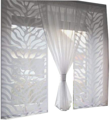 Fertiggardine 3-teilig Jacquard &amp; Voile Weiss für Stangen 150–220 cm - Bild 6